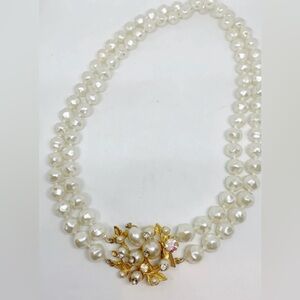 Vintage Double Strand Faux  Pearl Necklace